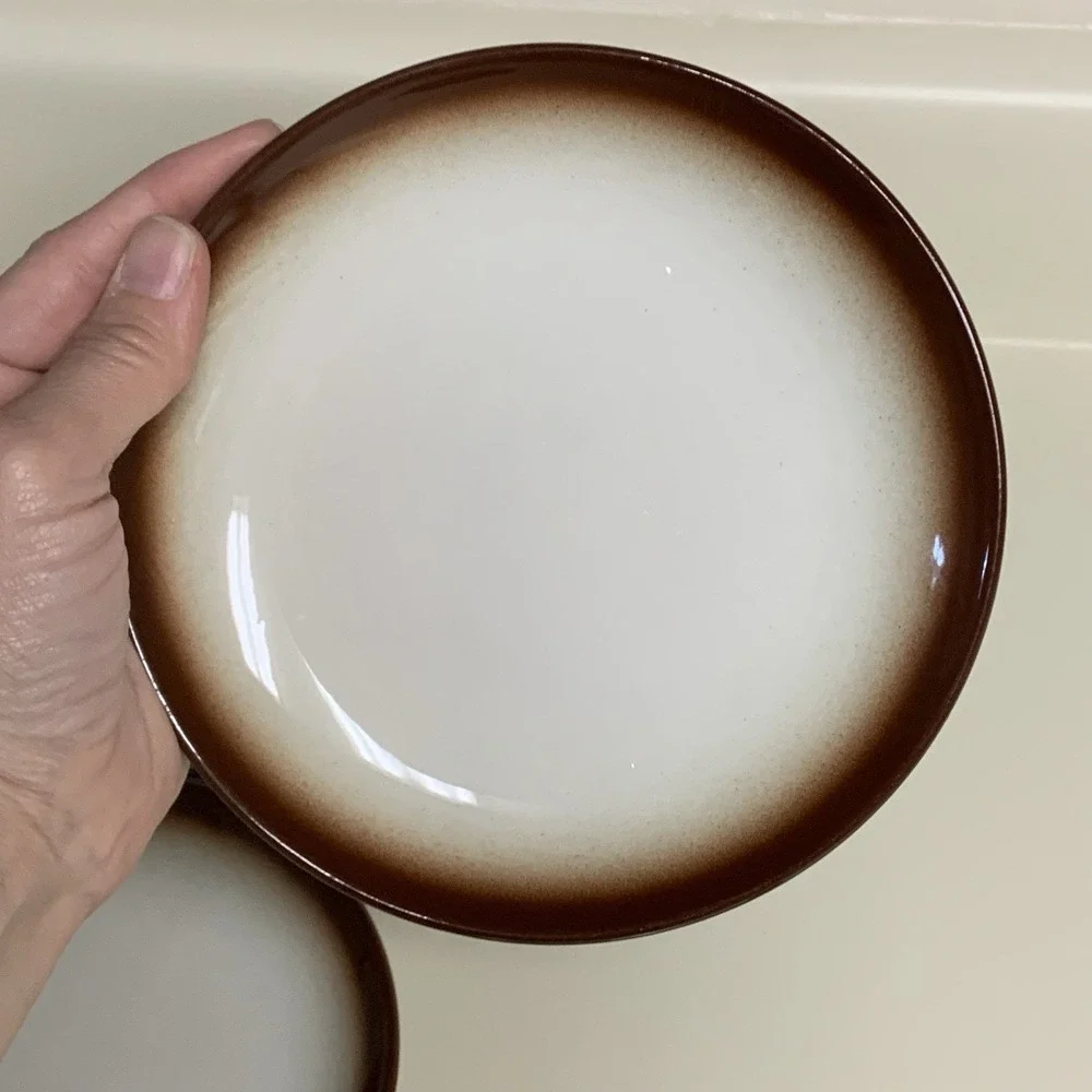 4 Wallace China Brown Airbrush Rim Bread Plates L.A, Calif Vtg Restaurant Ware